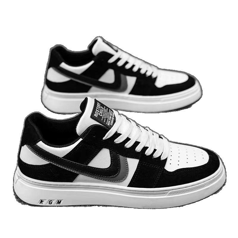 2024 Versatile Men's Black & White Soft Sole Skate Shoes - Breathable, Trendy Korean Style for Casual Wear, Hot Selling Among Students.