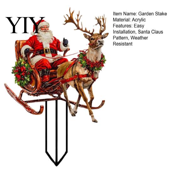 Christmas Garden Stakes Santa Claus Stake, Acrylic Yard Sign, Retro Style Outdoor Decor Reindeer Sleigh Ornament for Lawn Patio Planter Winter Accents
