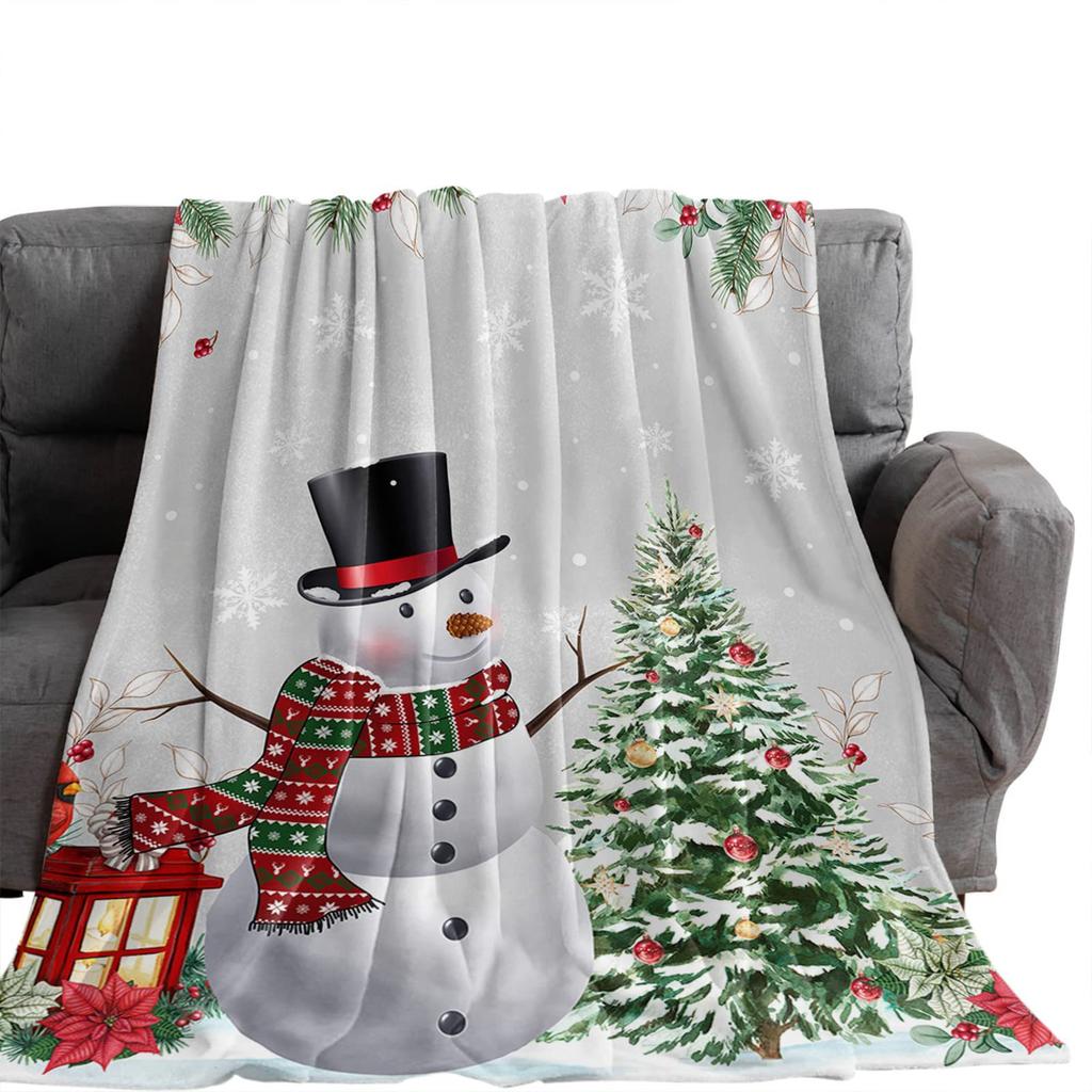 Christmas Snowman Series Digital-printed Polyester Bedroom Velvet Flannel Cover Blanket Fleece Soft Sofa Cover Blankets for Beds