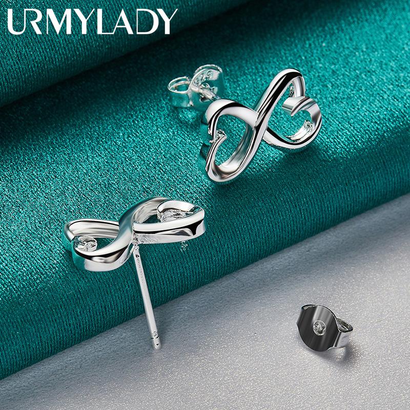 Pendientes de plata de ley 925 con forma de corazón y lazo para mujer, joyería de moda