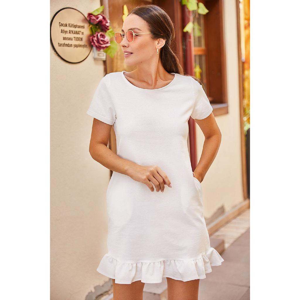 Women's Black Short Sleeve Six Ruffle Dress Arm-20y001032