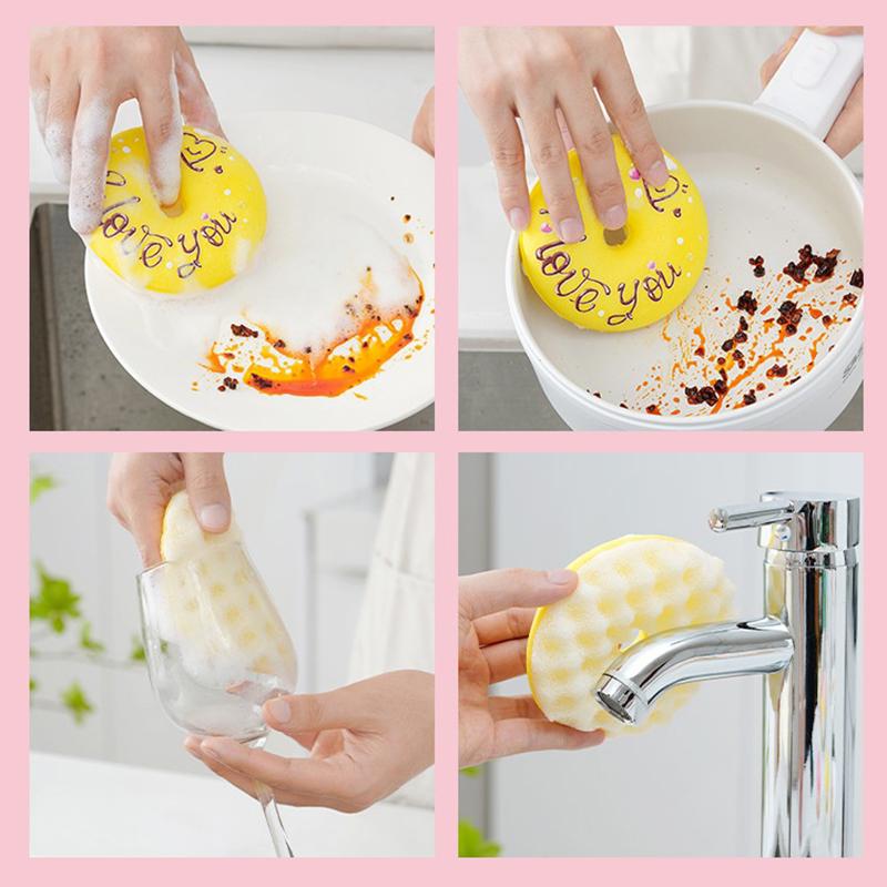 Dish Sponge With Suction Cup Non-Scratch Donut Sponge Set With Suction Cup Quick Drainage Dishwashing Brush For Kitchen