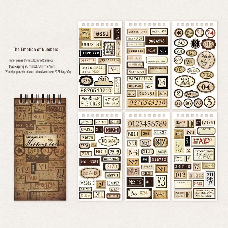 Yan Ji Retro English Label Sticker Book - 12 Decorative Pieces for Journals