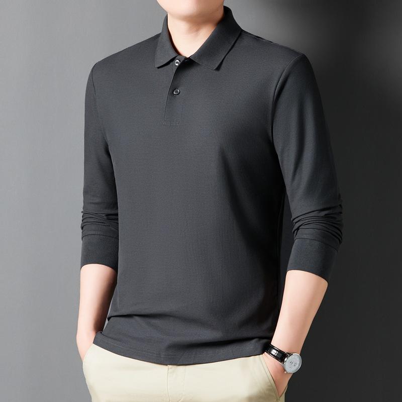 Spring and Autumn Men's POLO Shirt Lapel Premium Sense Long Sleeve Pure Cotton Led Clothes