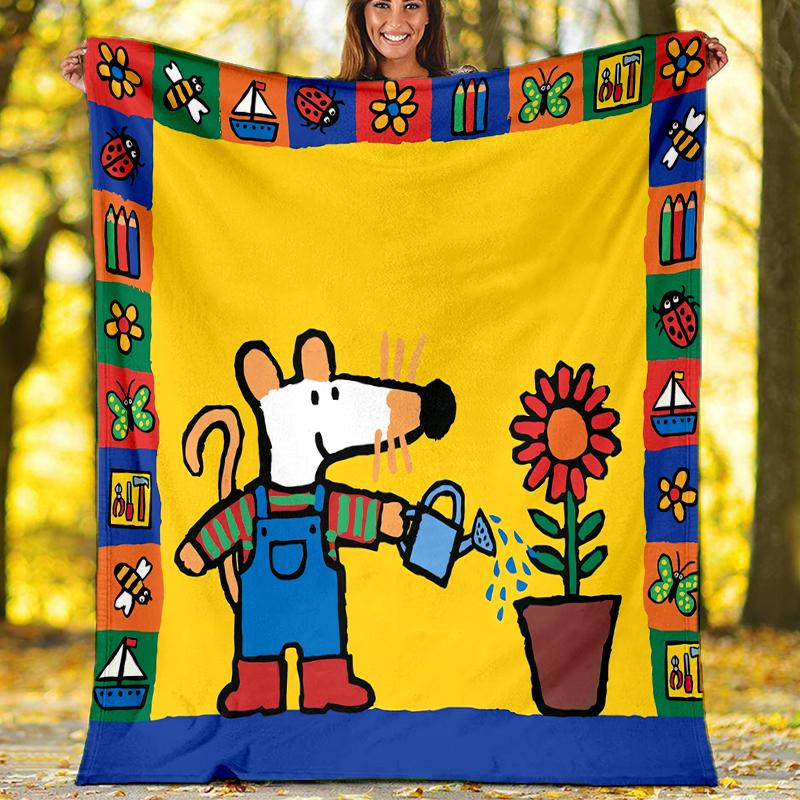 Maisy Mouse Theme Printed Blanket - Perfect for Couch, Bed, Travel & Outdoor Use | Machine Washable, Cozy & Durable.