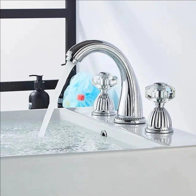 Crystal Handle Bathroom Basin Faucet 3 Holes 2 Handles Sink Mixer Faucet Basin Taps Torneira Rubinetti Bagno Bathtub Faucet