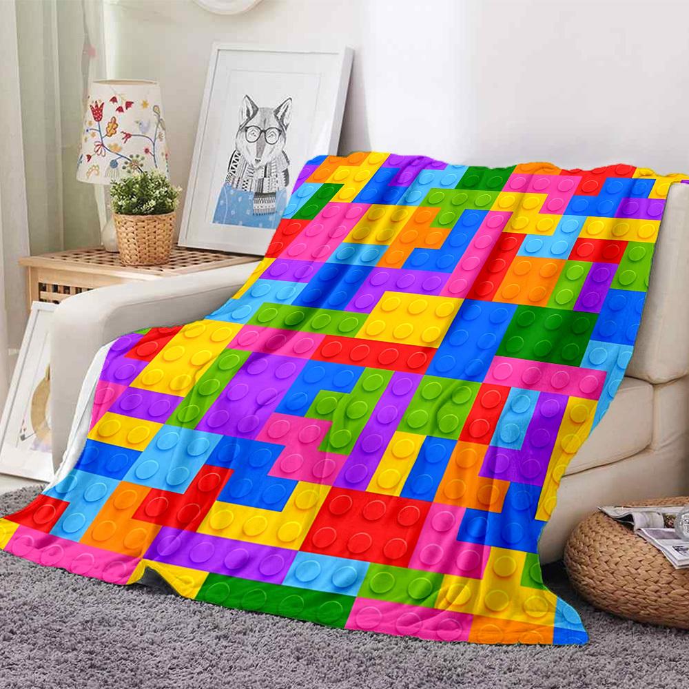 1pc Building Block Jigsaw Puzzle Blanket, Lightweight Flannel Throw Blanket for Sofa, Bed, Travel, Camping, Living Room, Office, Couch050