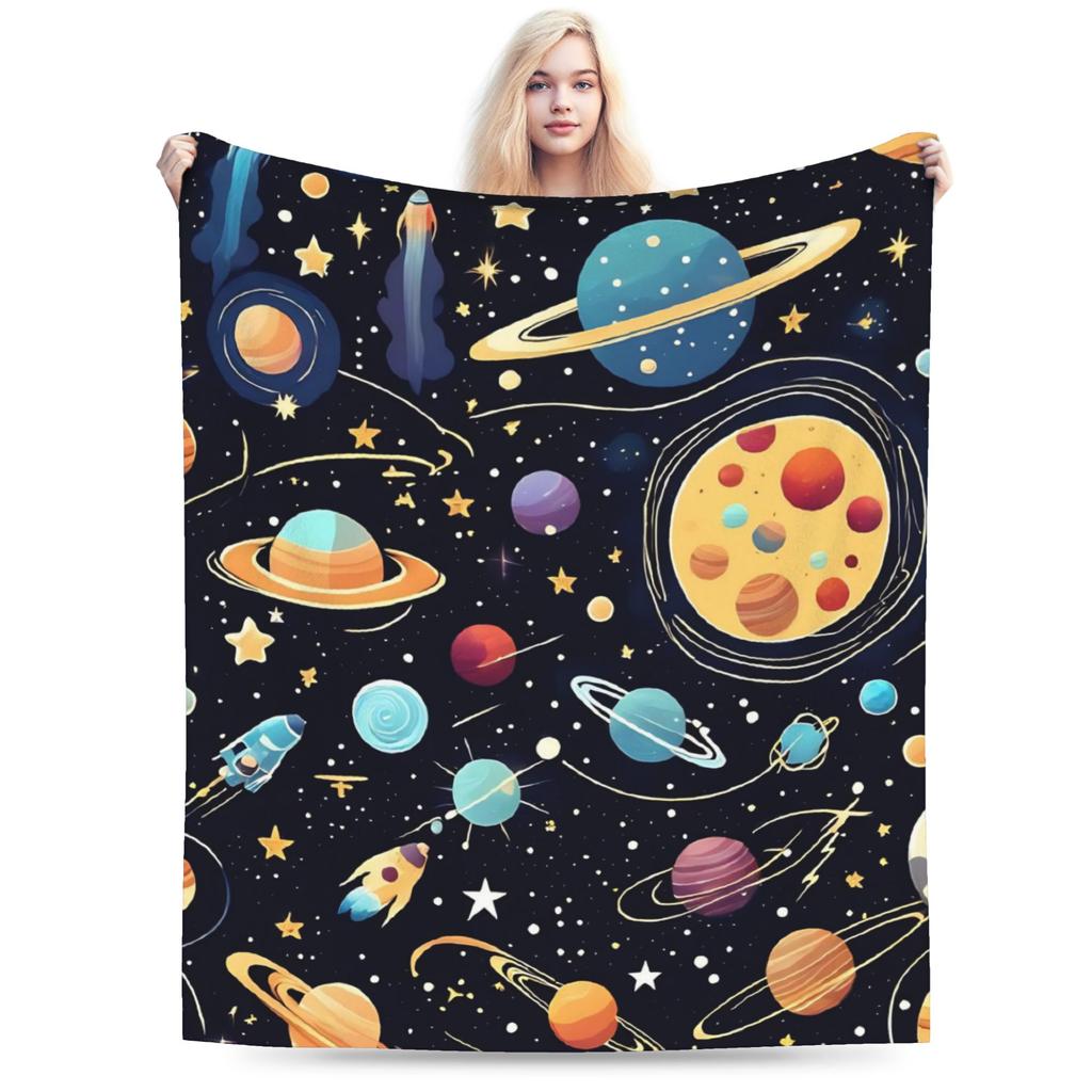 Warm Soft Blankets Children Travel Space Planets Rockets  Bedding Throws  Flannel Bedspread For Bedroom Street Trend Sofa Bed