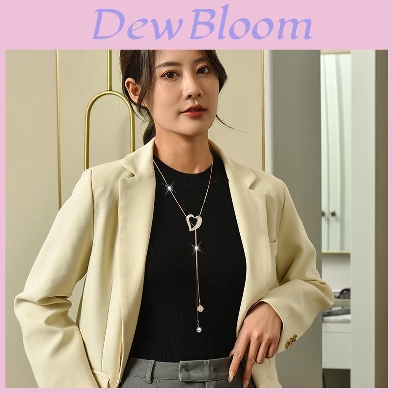 Fashion Heart Shape Pearl Crystal Long Necklace For Women With Zircon Decor