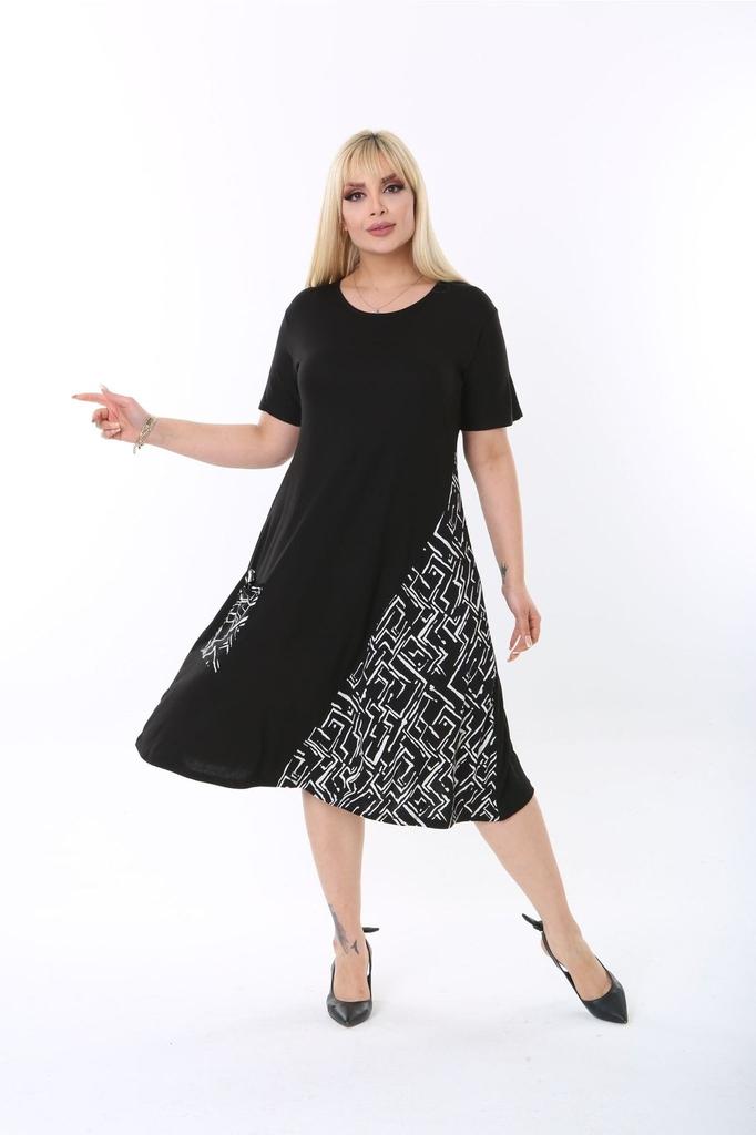 Women's Big Size Dress Cross Detailed Single Pocket Knee Length Short Sleeve Midi Length Stylish Summer Combed Cotton Dress