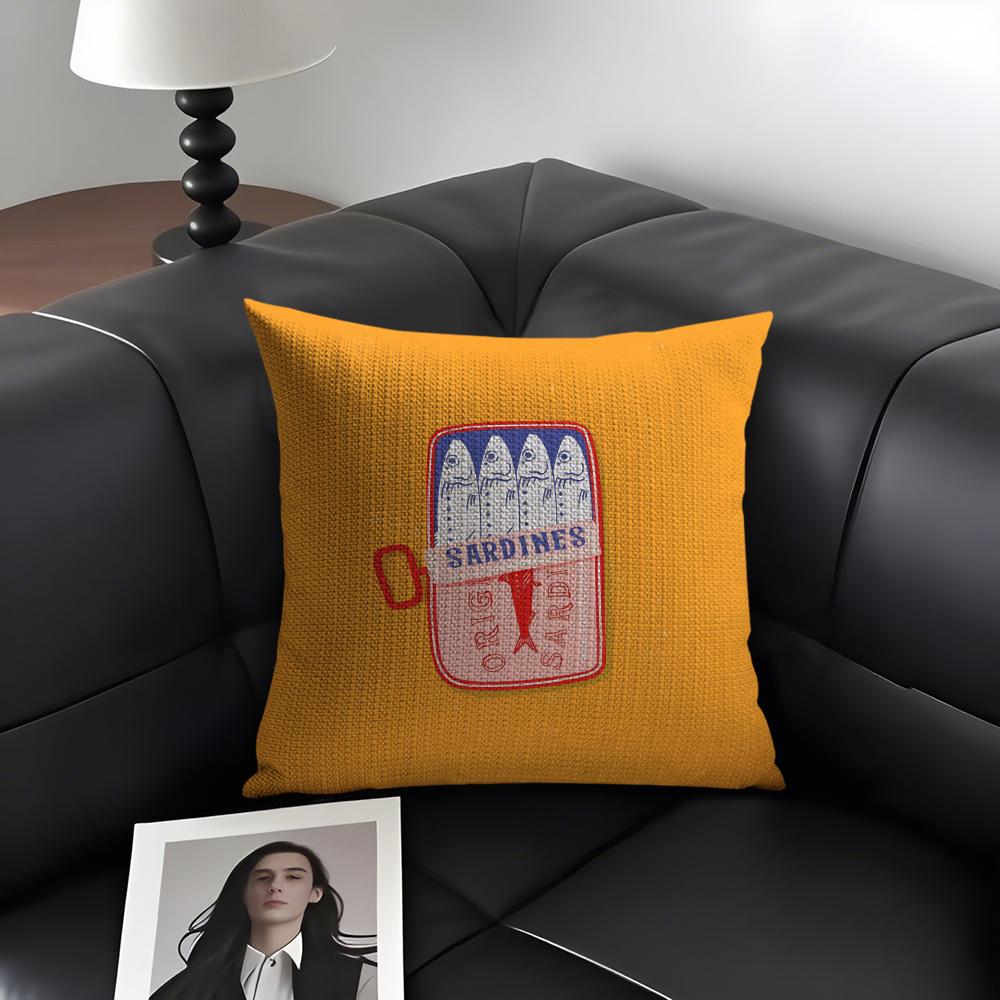 Cute Coastal Charm Sardine Cushion Cover Natural Linen Organic Fabric DoubleSided Printing Sofa Home Decor Gift Pillow Case