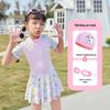 2024 Girls' Cute Skirt-Style One-Piece Swimsuit: Short Sleeve, Sun Protection, Quick-Dry. Sizes for Young To Middle-Aged Kids.