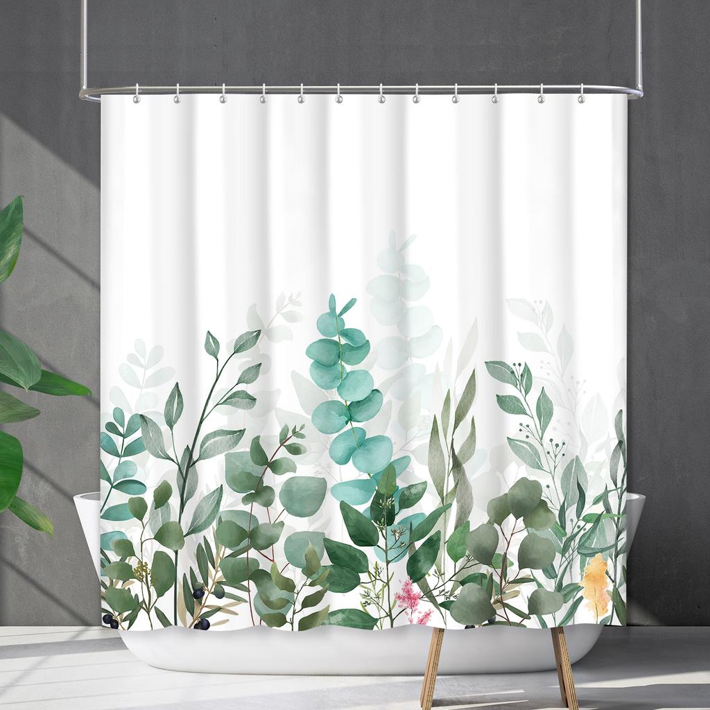 Shower Curtain Waterproof And Mildew-Proof 3D Digital Printing Plant Printing Shower Bath Bathroom Partition Curtain Free Punching