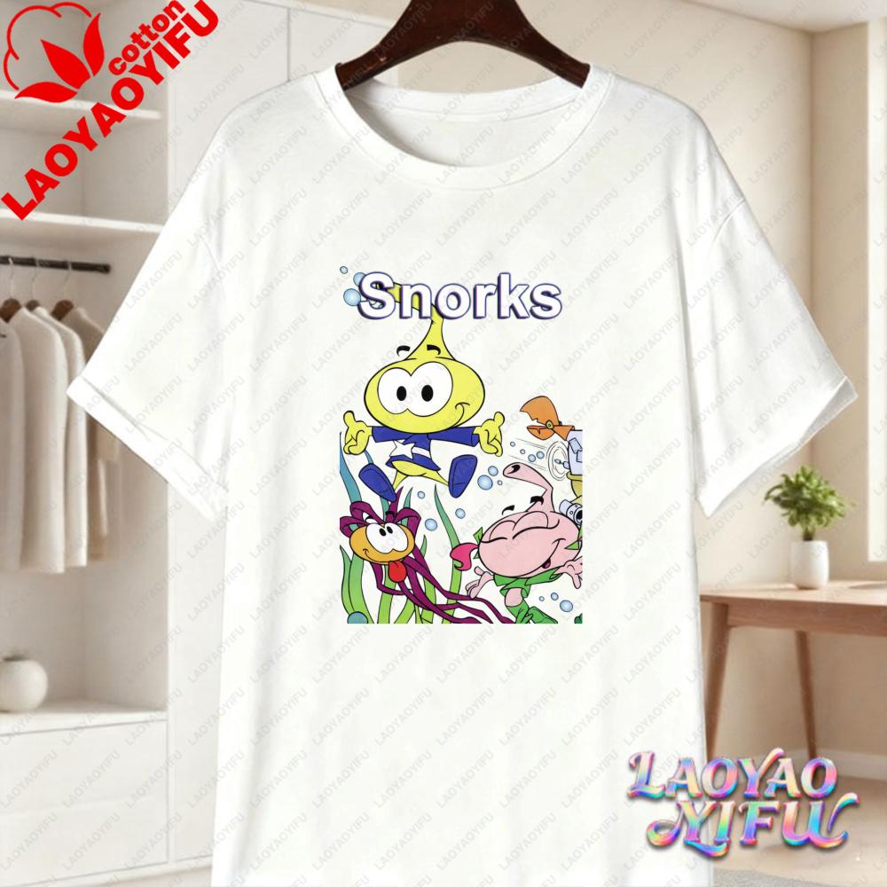 Snorks Cartoon Character Print T Shirt Vintage 80s Classic Anime Graphic Tee Casual Cotton Tops for Unisex Women Summer Streetwear