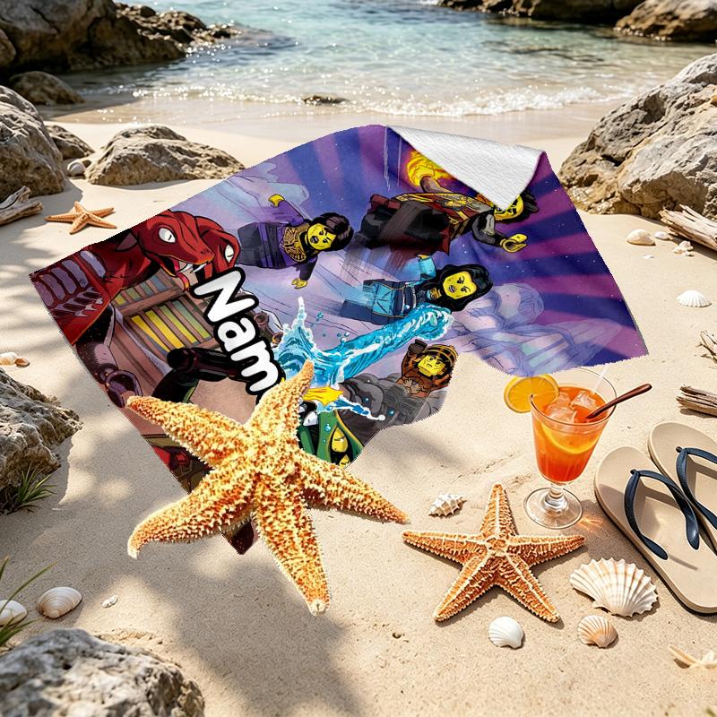 Custom Name Personalized N Nininjago Print Beach Towel, for Trip Camping Beach Party Home Decor, Birthday Gift for Family & Friends