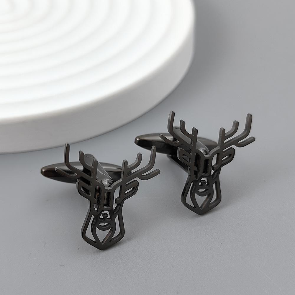 Deer Head Pattern Brooch for Mens Luxury Stainless Steel Hollow Animal Lapel Pin Clothing Accessories Christmas Party Gifts
