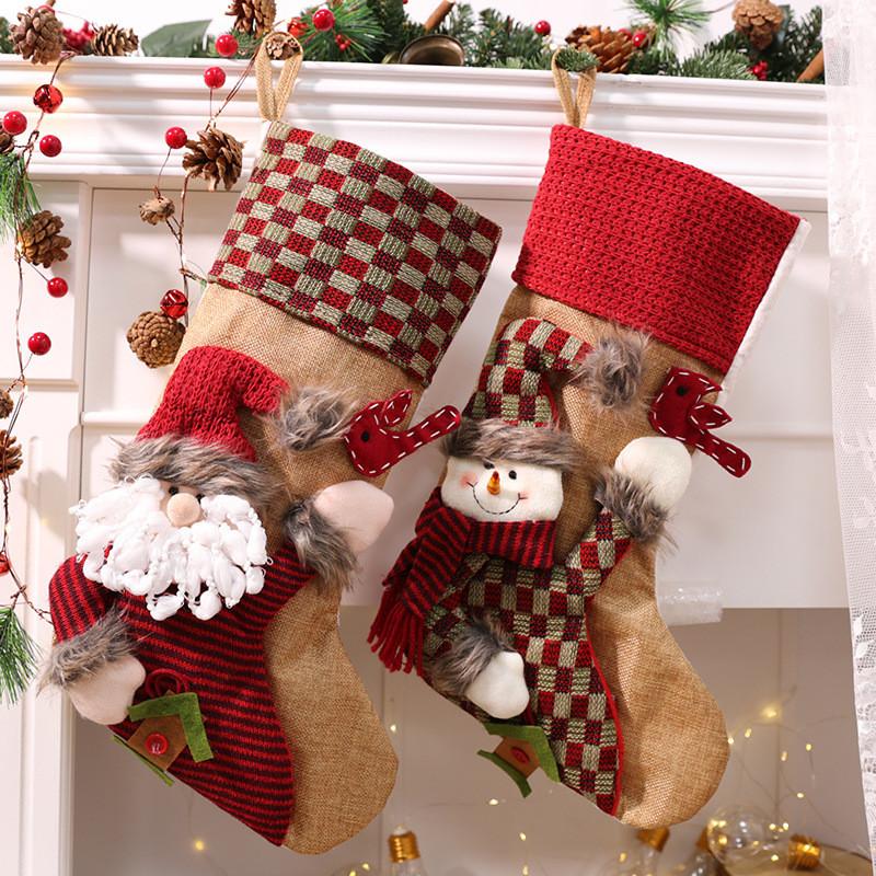 Cute Claus Santa Snowman Elk Socks Shaped Pendant For Christmas Decoration