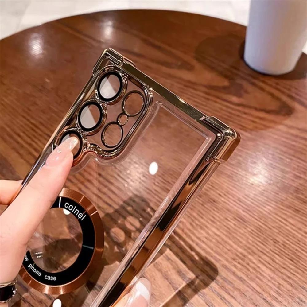 Suitable for Samsung S25ultra Mobile Phone Case Magnetic Suction S24 Electroplated Transparent S22p Four Corner Airbag Anti Fall Space Cover