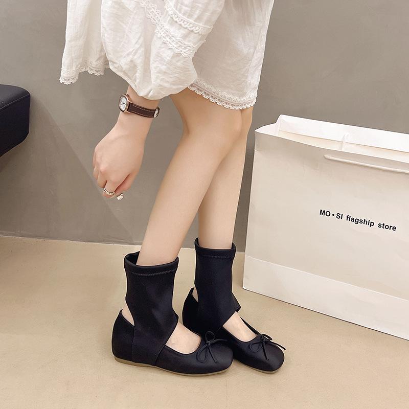 Korean niche ballet cool boots women's 2025 summer new round head bow short boots hollow western pile boots
