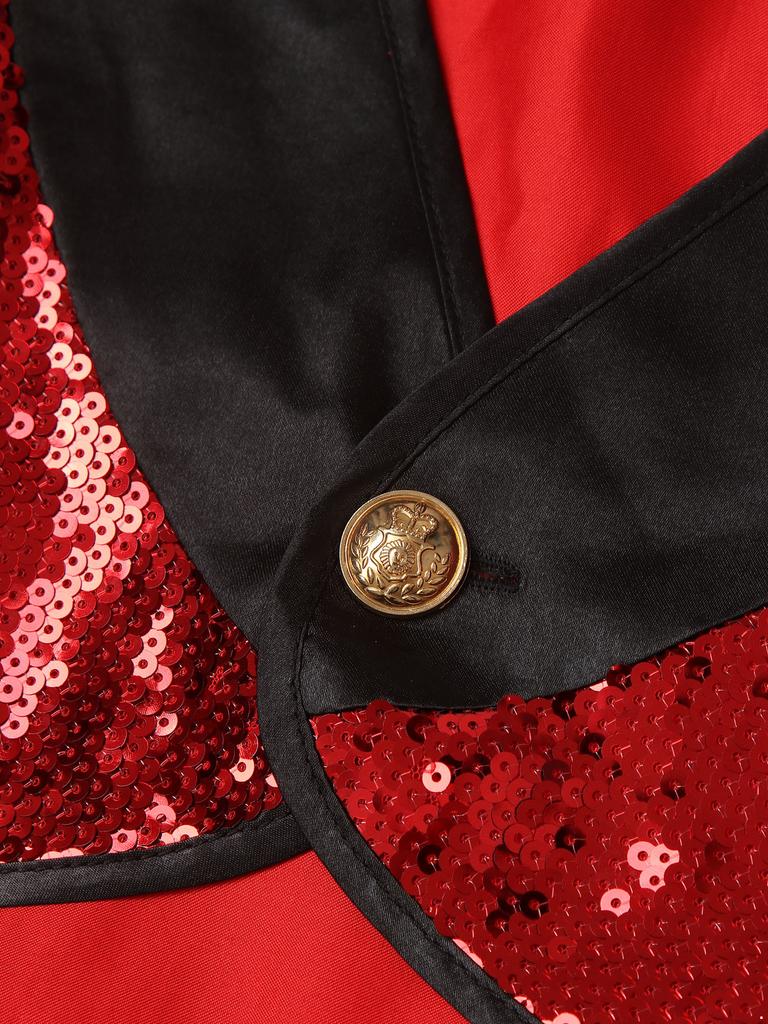 Womens Halloween Magician Dress Suit Circus Tailcoat Jacket Sparkle Sequin Blazers Tuxedo Outerwear Dress Up Costumes