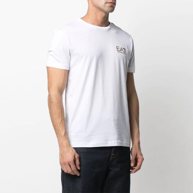Emporio Armani EA7 SS21 Logo Print Cotton Short Sleeve T-Shirt Men tops White 3KPT85-PJM9Z-1100