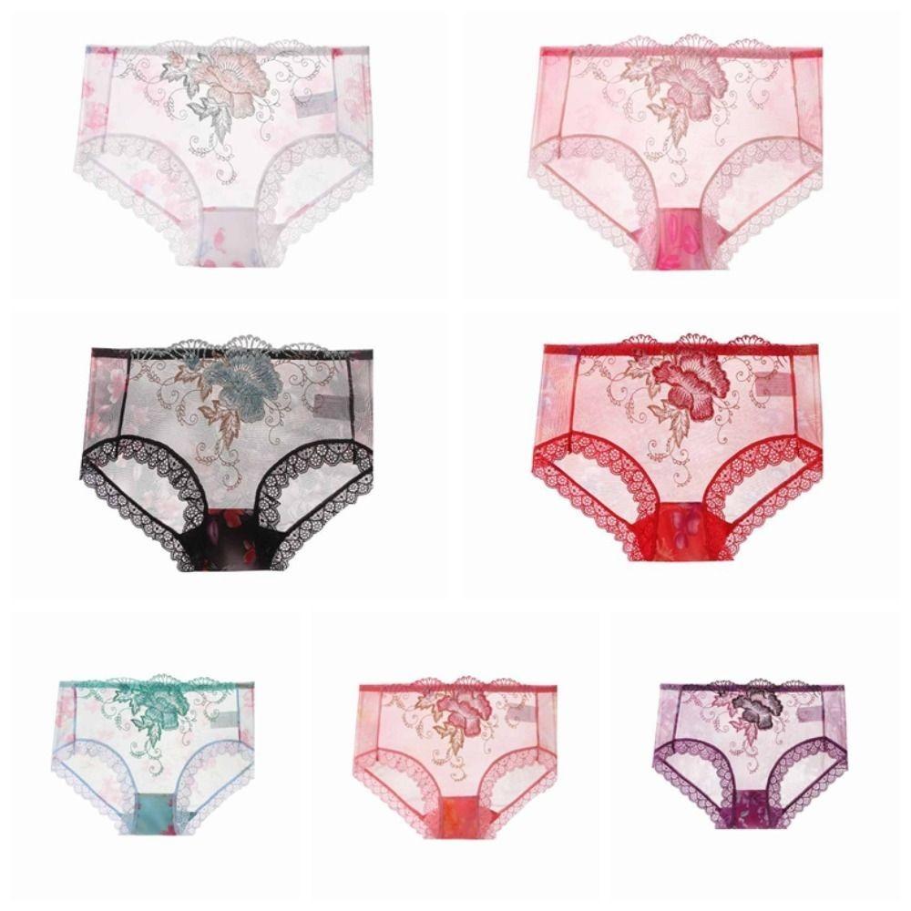 4Pcs Plus Size Lace Flower Underpants Transparent Underwear for Women Lace Seamless Briefs  Gifts