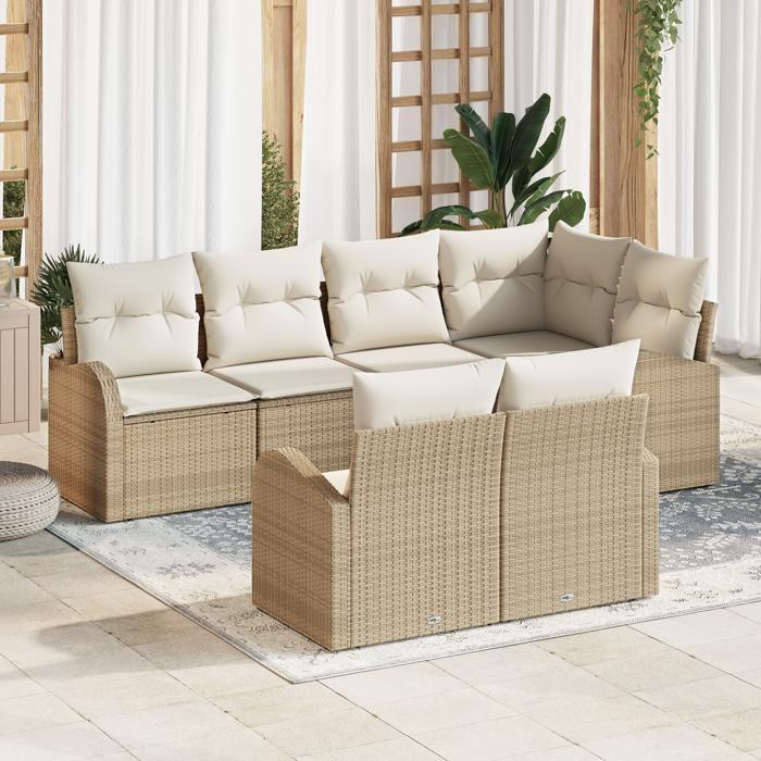 VidaXL Ensemble de canapés de jardin de 7 pièces avec coussins beige en poly rotin 3346081