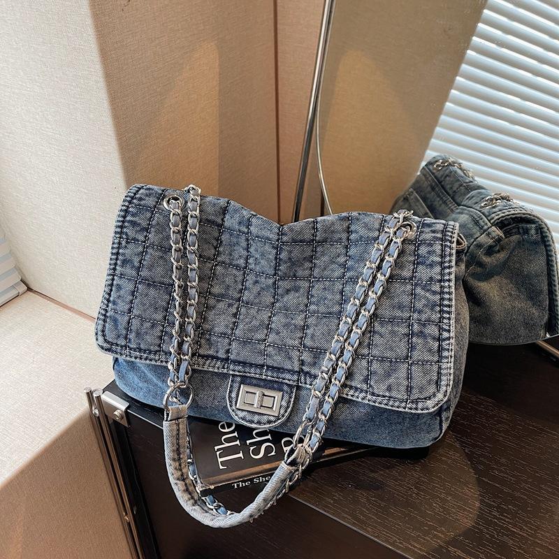 Retro gewaschener Denim große Kapazität Streuner Tasche neue trendige Kette Unterarm Schultertasche Mode Umhängetasche