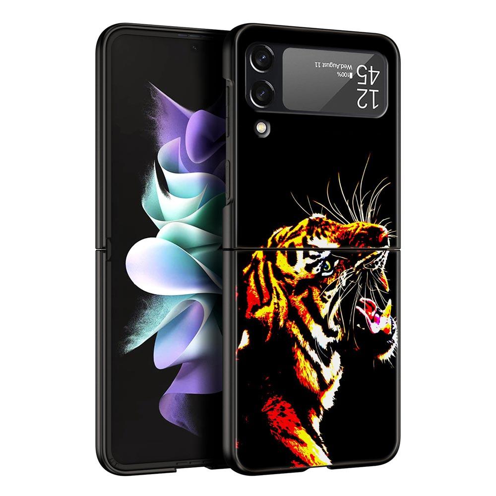 Phone Case for Samsung Galaxy Z Flip 3 4 5 Folding Mobile Shell Hard PC Fundas Black Coque Protect Cover Tiger Neon Leopard