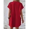 IHUASU Spring Summer Solid Color Round Neck Loose Short Sleeve Pocket Dress