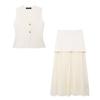 European & American Women's Summer Knit Vest & Skirt Set with Gold Buttons