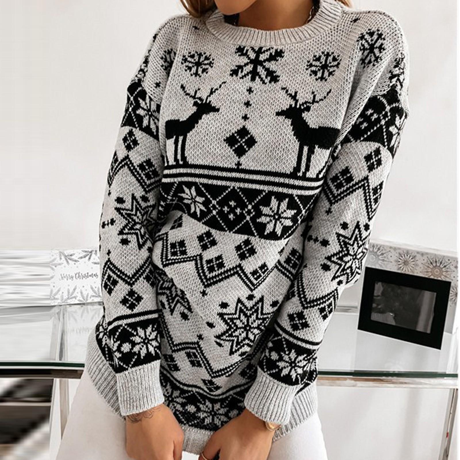 

Women s Fashion Winter Christmas Knitted Long Sleeve Round-Neck Sweater M