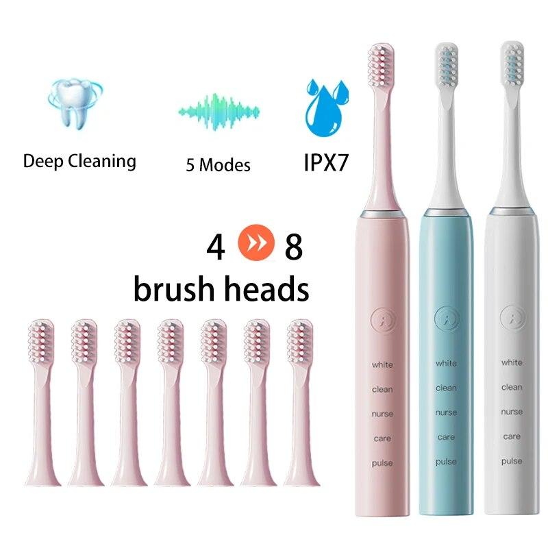 

Ultrasonic Sonic Electric Toothbrush Rechargeable Tooth Brushes Adult Timer Brush Washable Electronic Whitening Teeth