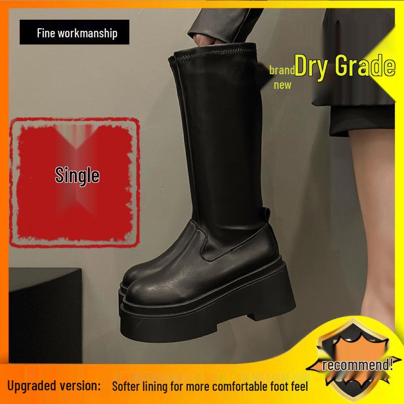 

Зимние ботфорты-рыцари для миниатюрных женщин 2024 с эластичной толстой подошвой - Универсальный стройнящий стиль Size 38