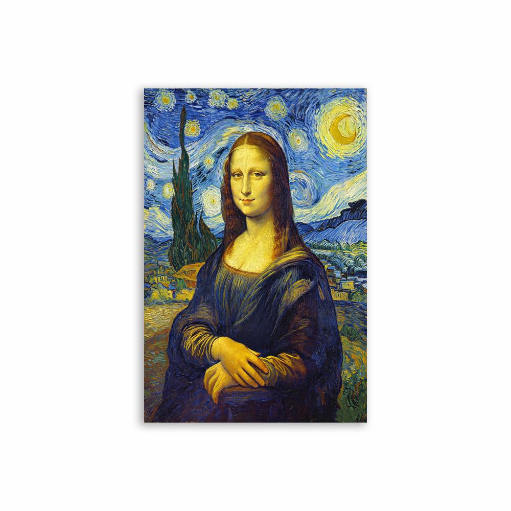 Mona Van Gogh's Starry Night Oil Painting Art Print Poster Classic Art Monet's Water Lilies Canvas Painting Funny Adam's Hand