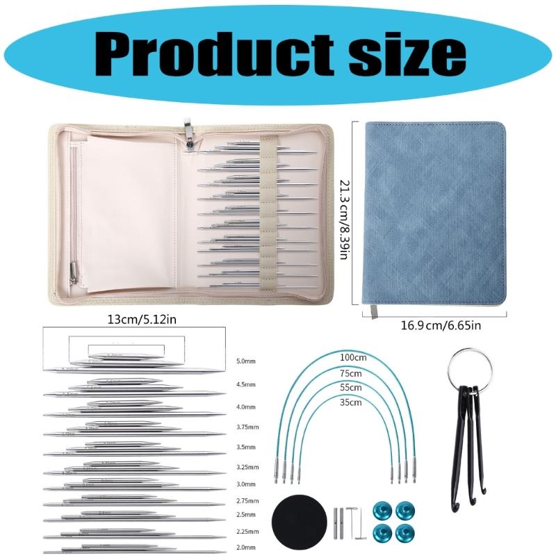 10 Paar Metall Rundstricknadel Set mit Etui Metall Auswechselbare Pullovernadel zum Stricken 2,0mm-4,5mm