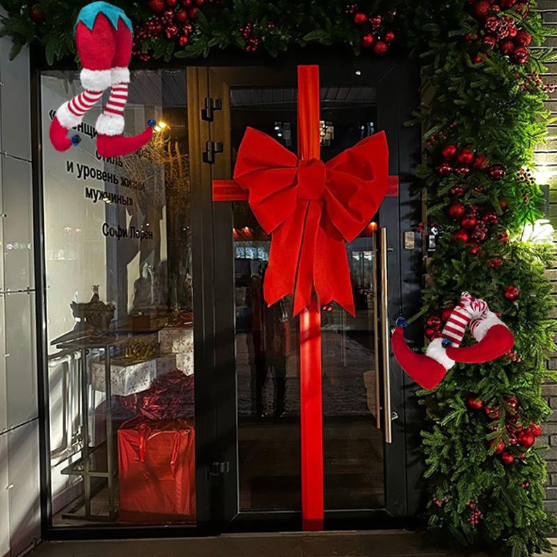 Peluche Père Noël Elfe Jambes Décoration Arbre de Noël Ornements à Suspendre pour Maison Porte Cadeau Fête de Noël Décorations de Noël 1 pièce