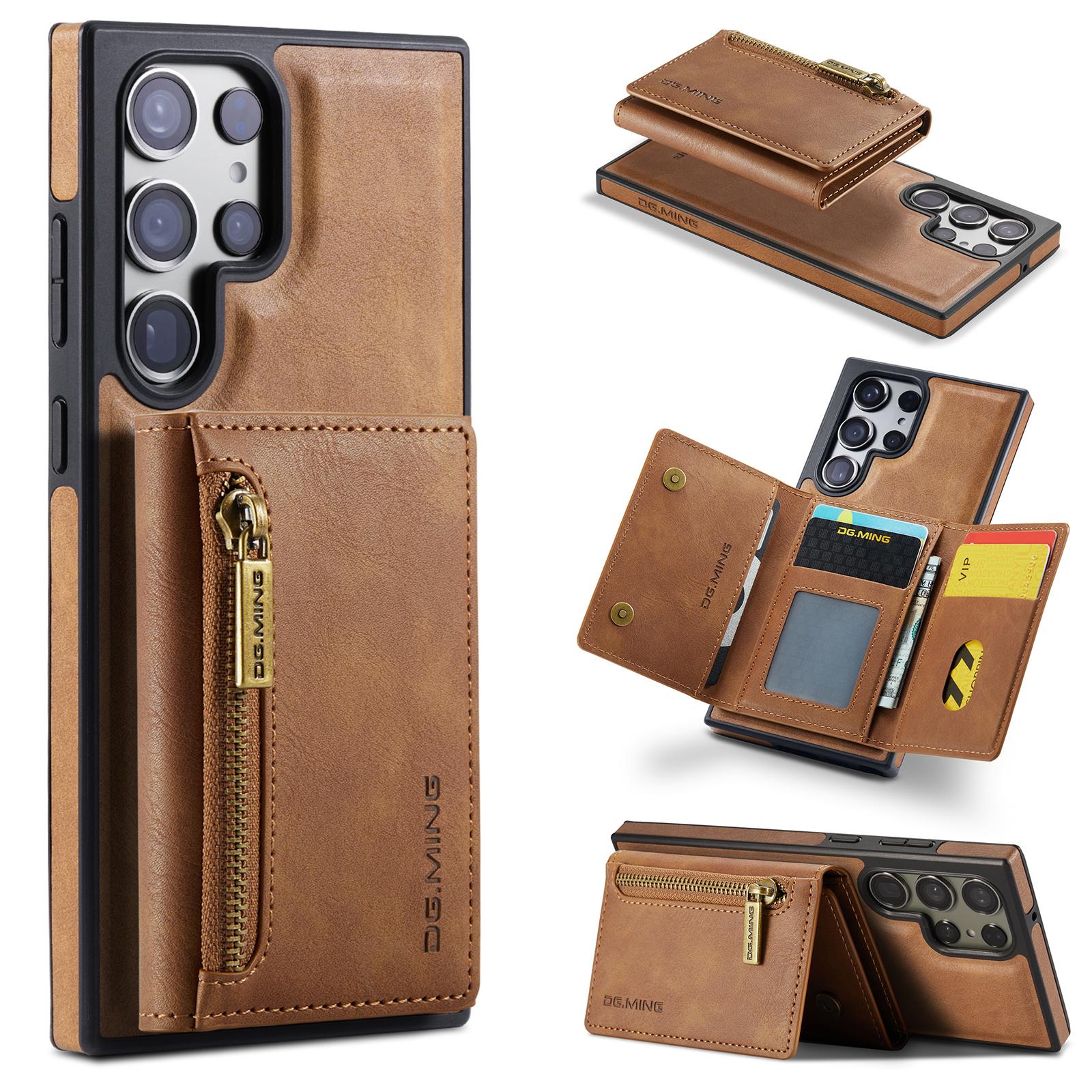 

For Samsung Galaxy S25 Ultra Case Detachable Magnetic Leather Phone Cover with Card Slots Brown