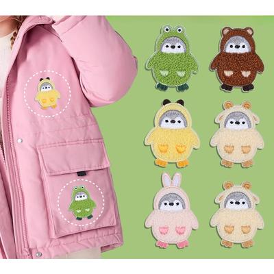 Autocollant autocollant pour doudoune, motif ours de dessin animé, pour vêtements, veste, réparation sans trou, broderie