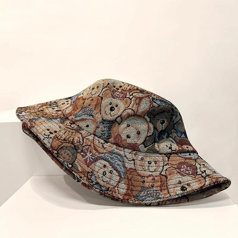 Niedlicher Bären-Print Fischerhut Sommer Outdoor-Sportarten Reise Strand Angeln Sonnenhut Unisex Verstellbare Bucket Cap