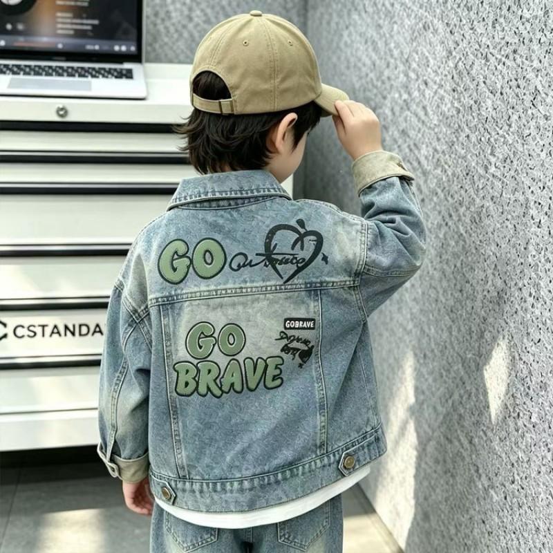 Jungen Jeansjacke Kinder Oberbekleidung Lässig Schick Biker Stil Kurzer Mantel 3-8 Jahre