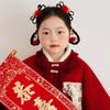 Braid Hair Children Wig Headband Flower Red Bow Hairband Simple Hanfu Hair Sticks  Baby