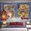 Christmas Popular Hanging Cloth False Window Scenery Outside The Window Tapestry Home Decoration Christmas Gift