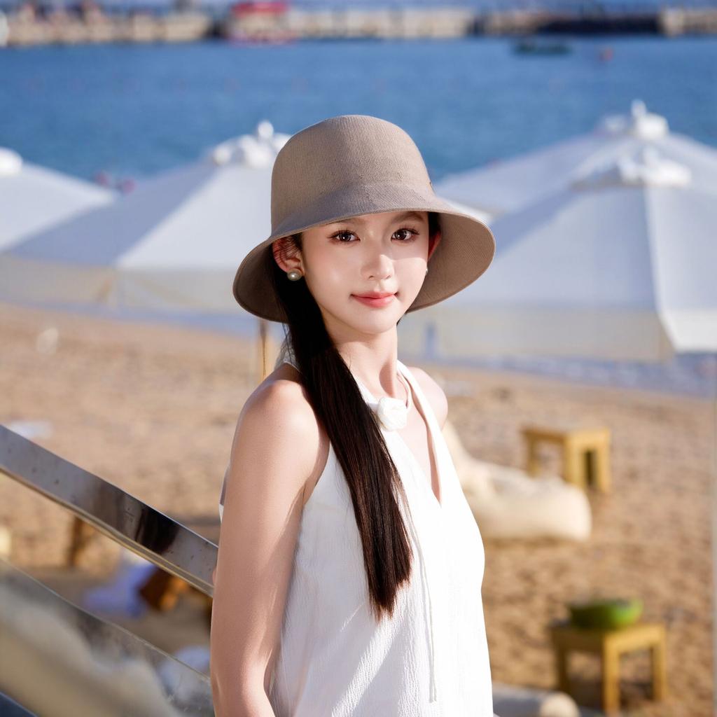 Spring and summer noble French elegant coffee milk shredded bucket hat new art plain temperament versatile straw hat