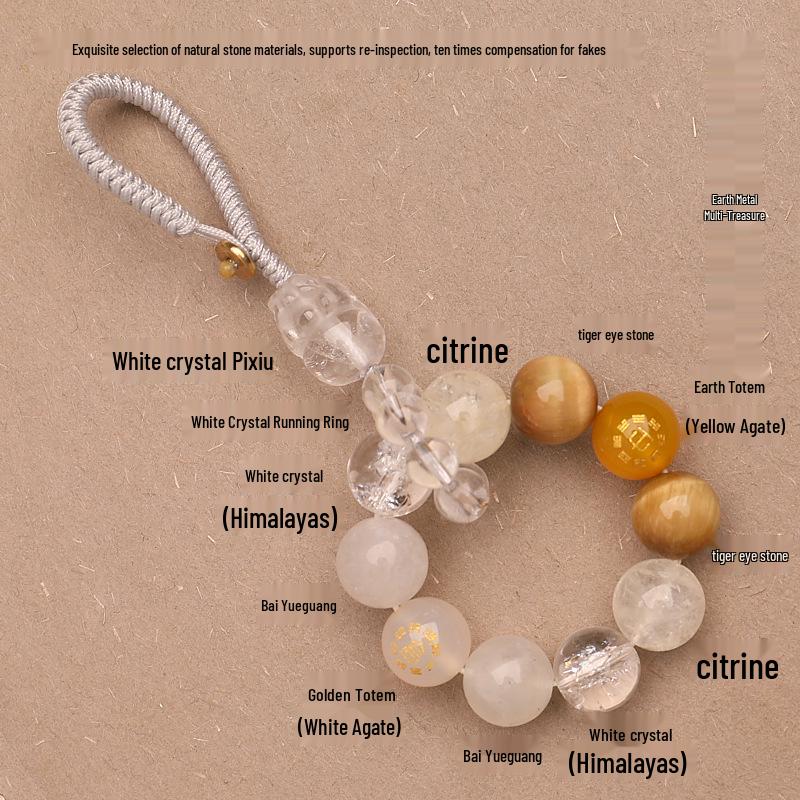 Zhenqiao Five Elements Pixiu Keychain: Wood, Fire, Earth, Metal, Water Crystal Pendant.