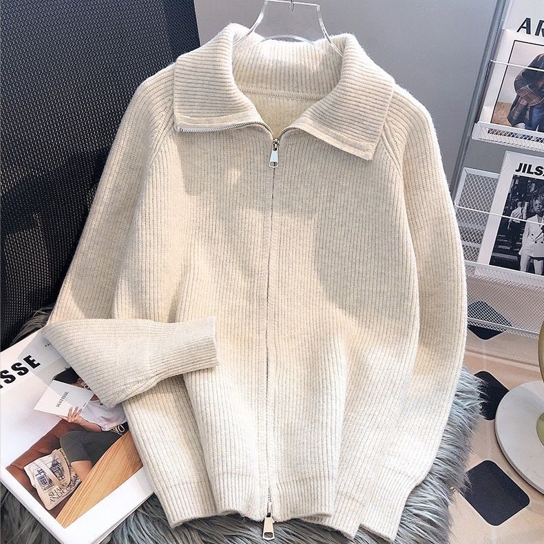 Knitted cardigan sweater jacket women's clothing thickened outer wear new zipper explosion high-end good-looking