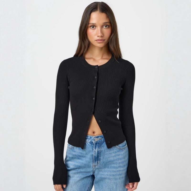 Y2k Mode Damen S Schlanke Passform Langarm Strickjacke Mit Knöpfen