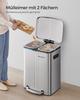 SONGMICS Double Rubbish Bin, 2 X 20 L Kitchen Bin, Dual Compartment Metal Step Bin, with Plastic Inner Buckets, Soft-Close Lids, and Handles