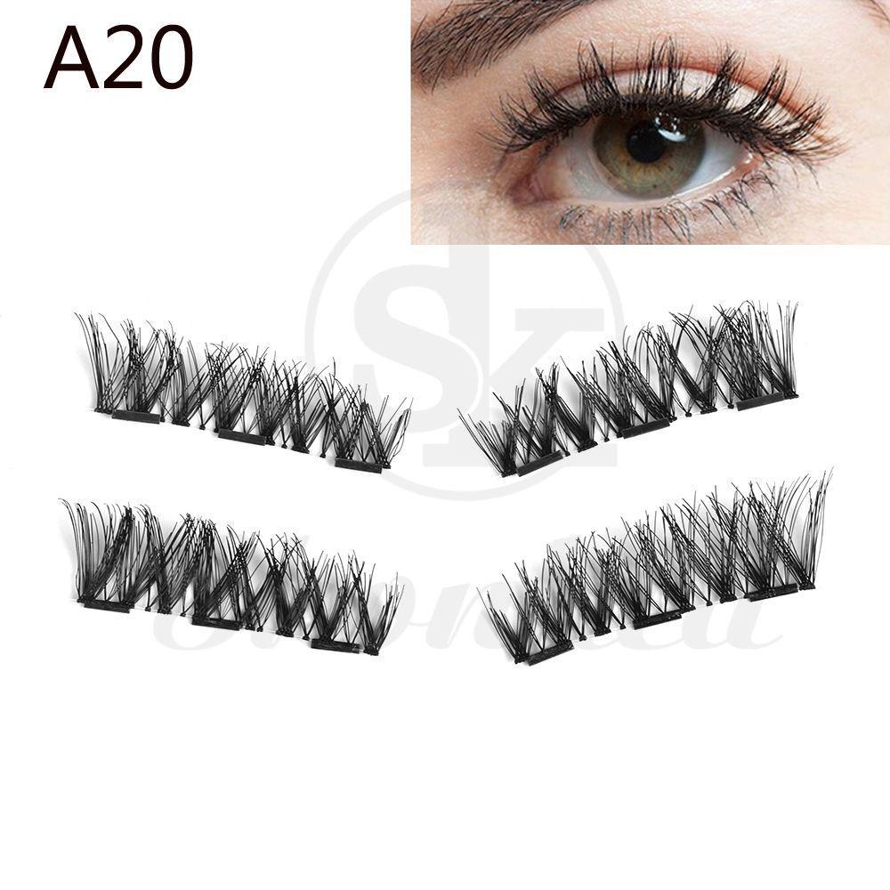 4 Pcs Sexy Long Cilia Full Coverage Cross Wispy Triple Magnet False Eyelashes Extension Tools