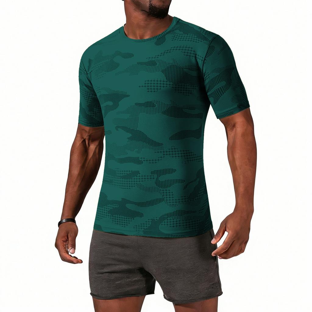 Men's Casual Lightweight Quick-drying Short-sleeved T-shirt - Men's Round-neck Camouflage Breathable Sweat-absorbing Cool-feeling Sports T-shirt